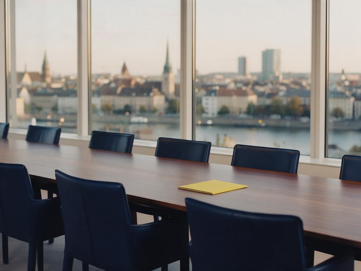 Konferenzraum mit Blick über eine europäische Stadt